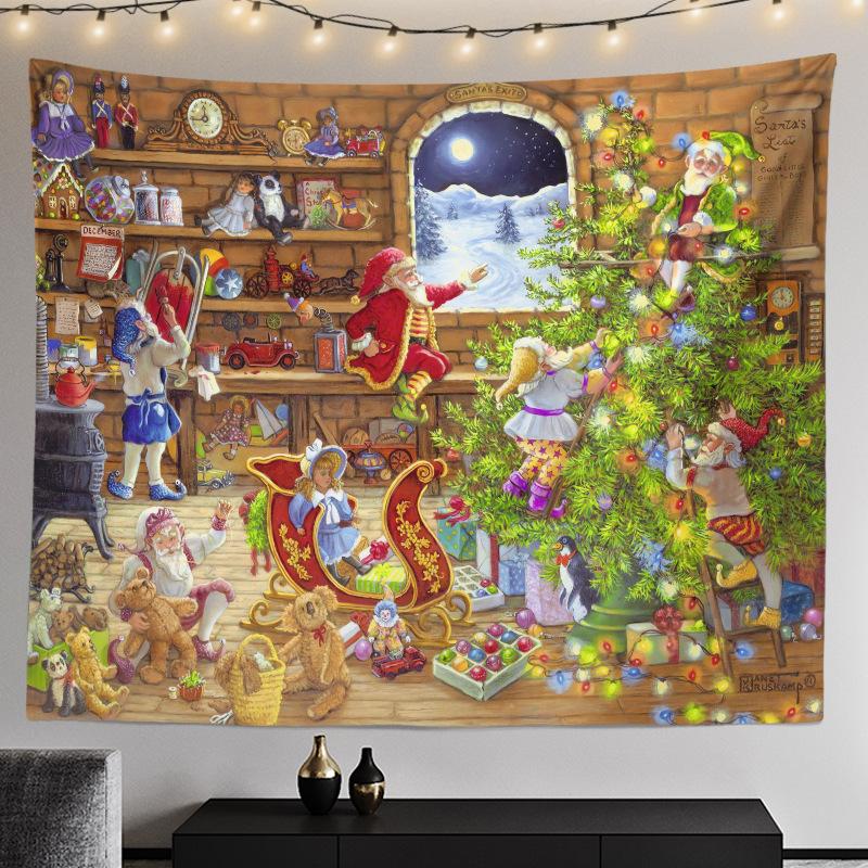 

Трансграничная скандинавская оптовая продажа, спальня, дом, камин, фоновая ткань, скандинавское Рождество, Санта-Клаус 100x75cm
