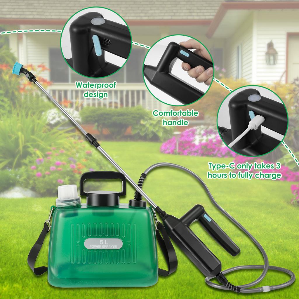 Battery Powered Sprayer with 4 Mist Nozzles 2000mAh Electric Sprayer 5L Weed Sprayer Portable Lawn Sprayer Pump with Shoulder