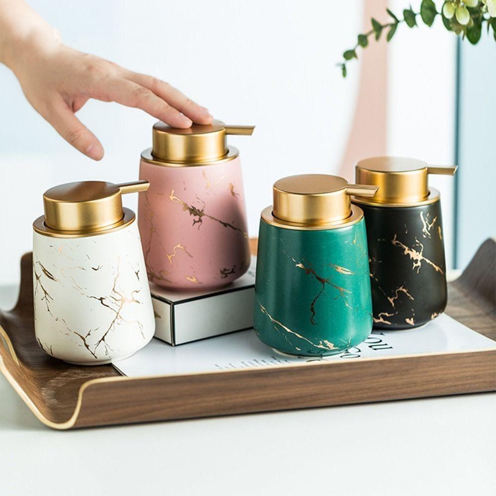 Flacone per Lozione in Marmo da 400ML Dispenser per Shampoo a Pressione di Fascia Alta Porta Sapone Liquido Ricaricabile Vaso in Ceramica Accessori per il Bagno Casa