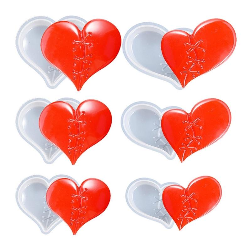 Porte-clés Cœur à coudre Moule en Silicone avec Trou Pendentif Porte-clés Moule Fait main Cadeau Saint-Valentin Anniversaire Bijoux