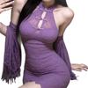 Sex underwear sexy babes new Chinese purple pure desire cardigan lace hollow cheongsam neck dress set