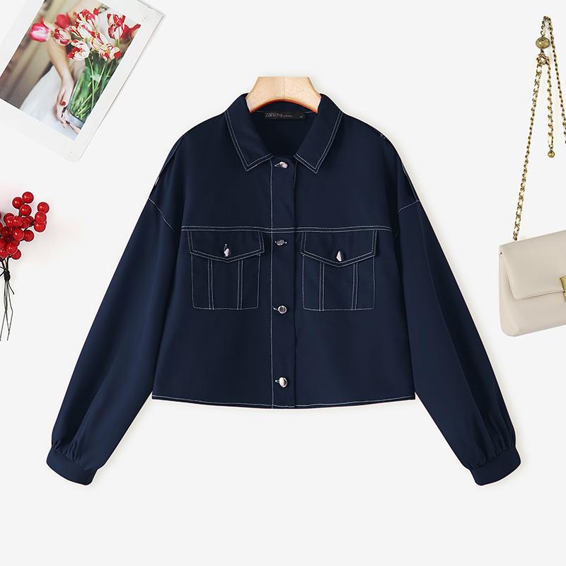 

ZANZEA Женская повседневная блузка с отложным воротником, свободного кроя, с длинными рукавами на пуговицах L зелёный