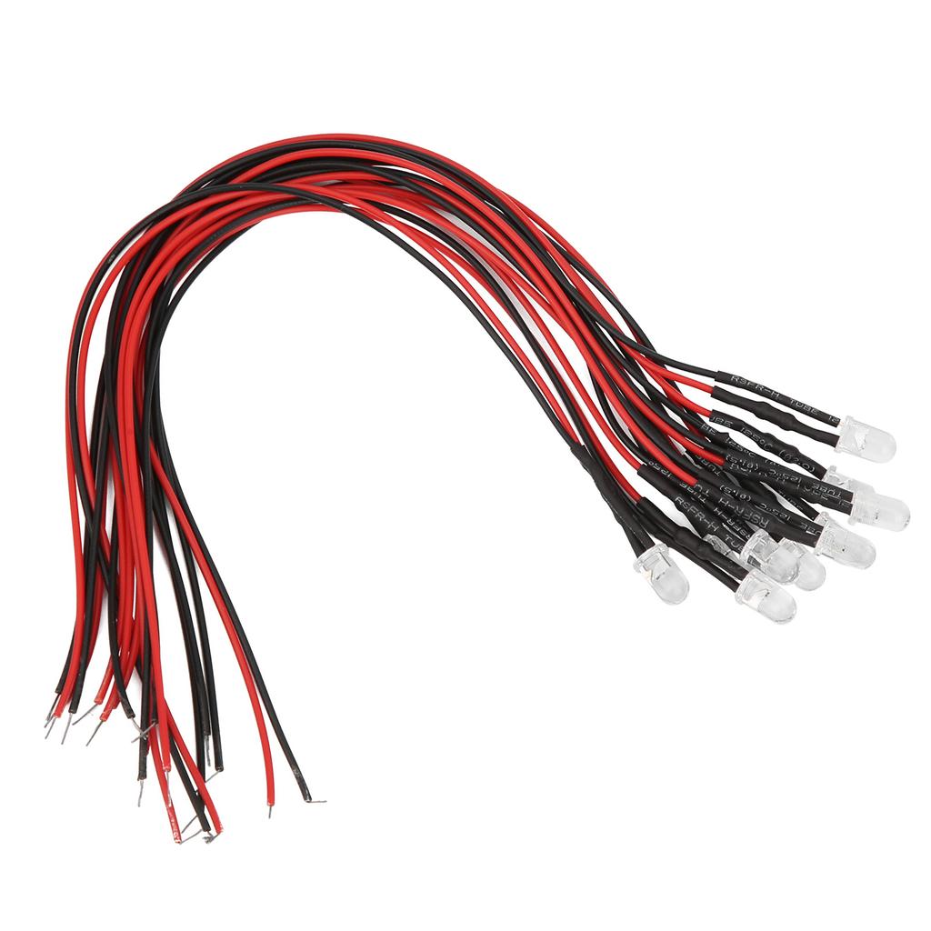 50Pcs Diode Wired Light Emitting Round Head High Brightness In Line LED 20cm 5mm 12V
