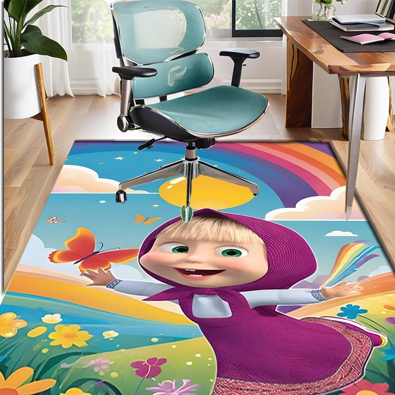 Masha and The Bear Pattern Rug, Indoor/Outdoor Mat, for Picnic, Gameroom, Bedroom, Office, Living Room, Home Decor Carpet, Birthday Gift