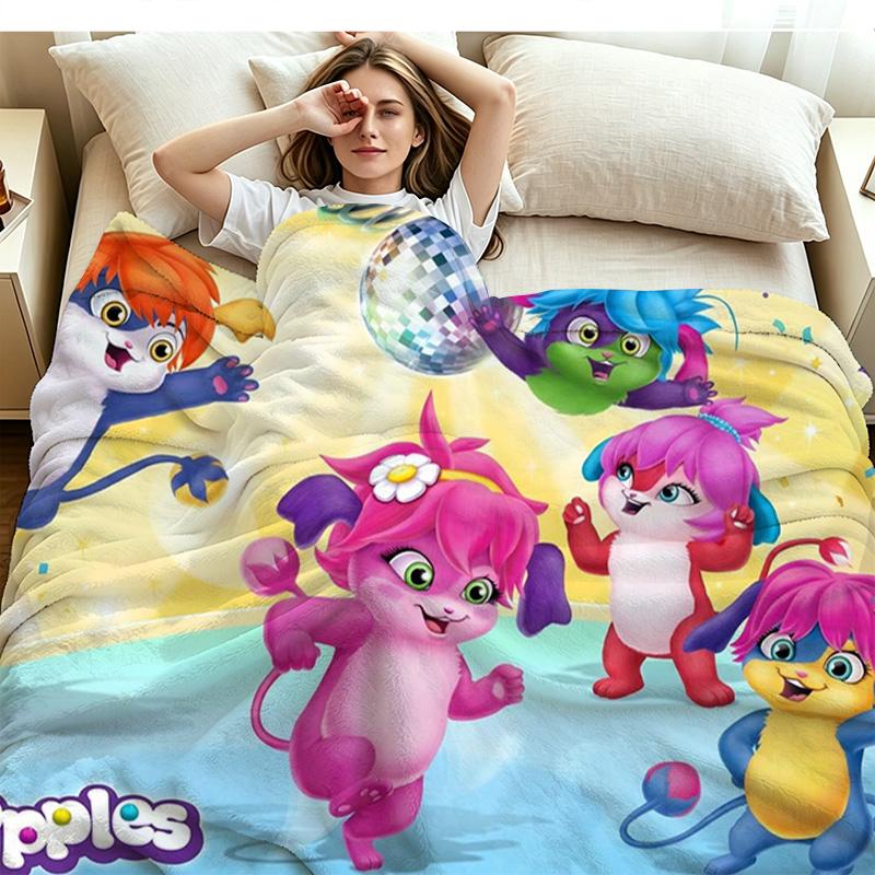 Popples Cartoon Print Flannel Blanket High Quality Warm Comfortable Cover for All Seasons Perfect for Gifts Home Decor