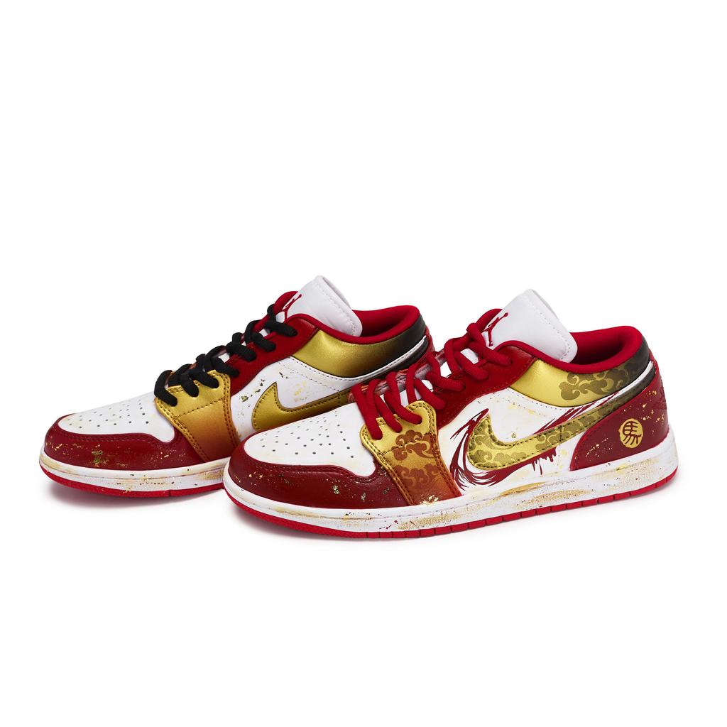 Jordan Air Jordan 1 811 Manufacturing, Welcoming The New Year Low Top Vintage Basketball Shoes Unisex Red White Gold 553558-166(Team80-)