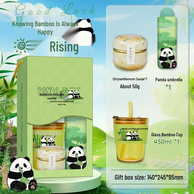 Guochao Panda Souvenir Gift Set Glass Cup, Umbrella & Tea