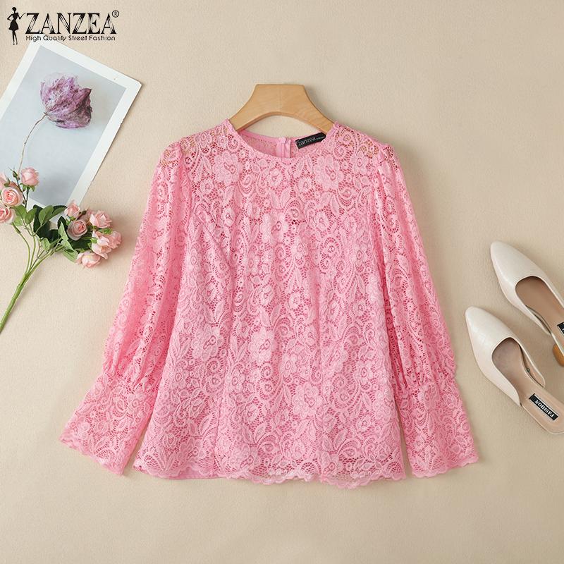

ZANZEA Womens Casual Hollow Out Lace Patchwork Loose Long Sleeve Blouse M белый