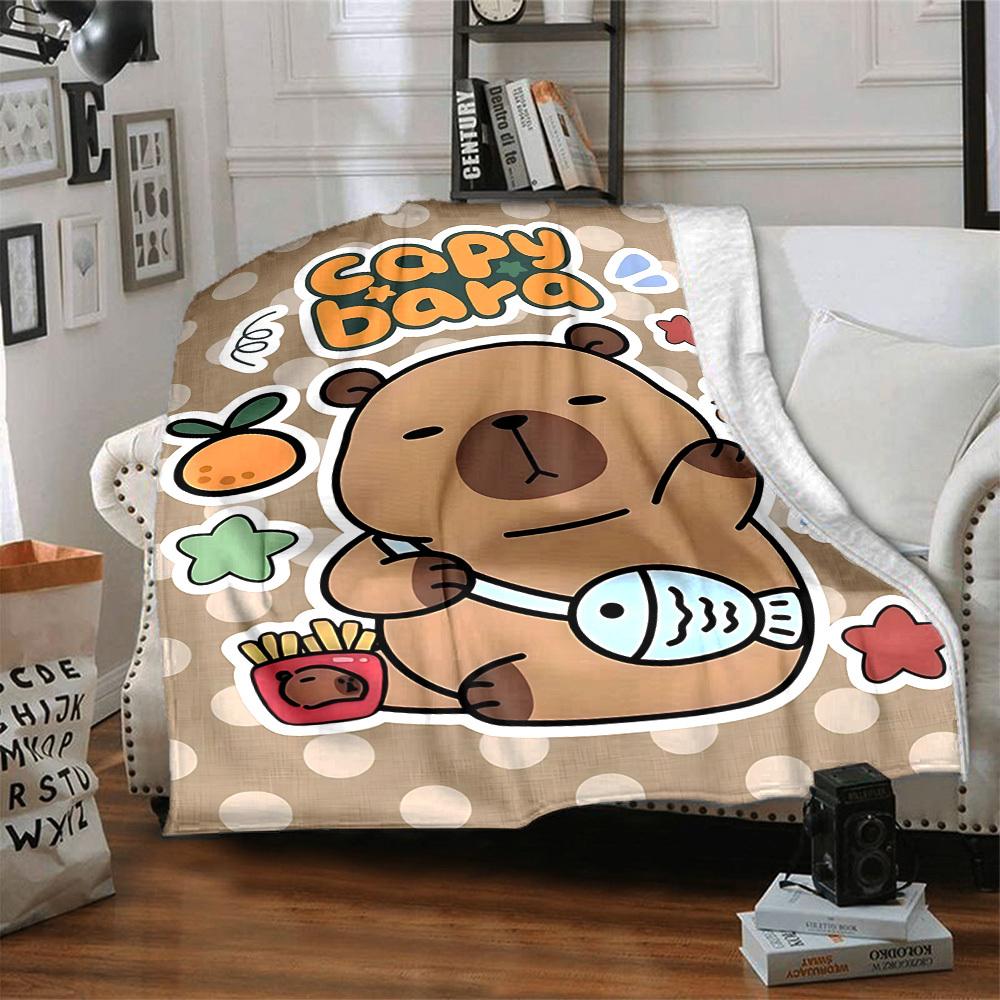 1pc Capybara Print Blanket, Lightweight Flannel Throw For Sofa, Bed, Travel, Camping, Livingroom, Office, Couch, Chair
