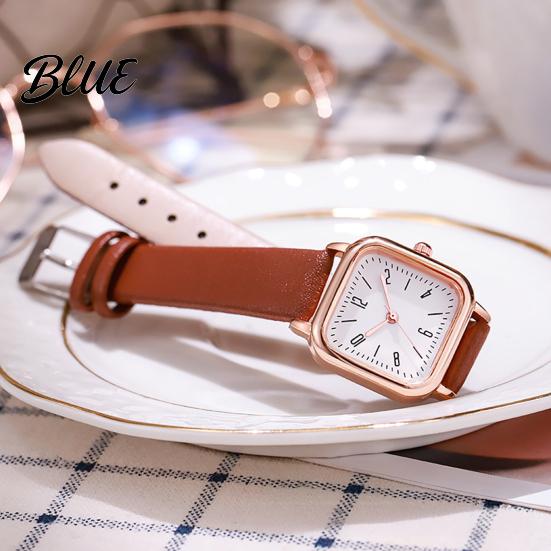 Quartz Movement Watch Women Square Dial Faux Leather Strap Ladies