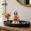 Decorative Ghost Figurine for Halloween White Pumpkin Resin Statue, Spooky Holding Mini Ornament Garden Yard Tabletop Mantel Home Decor with