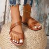 Slippers women's summer new flat shoes belt buckle casual large size beach cover toe sandals