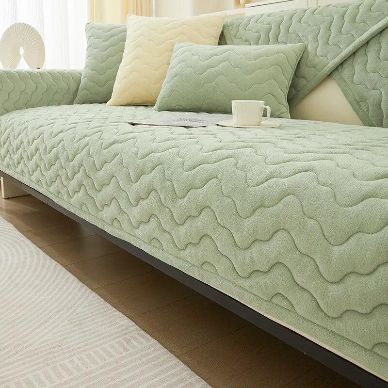 Wellenförmige Linien Sofabezug für Wohnzimmer Rutschfest Universal Plüsch Sofakissen Handtuch Rutschfeste Sofabezug Matte Heimdekor Überwürfe
