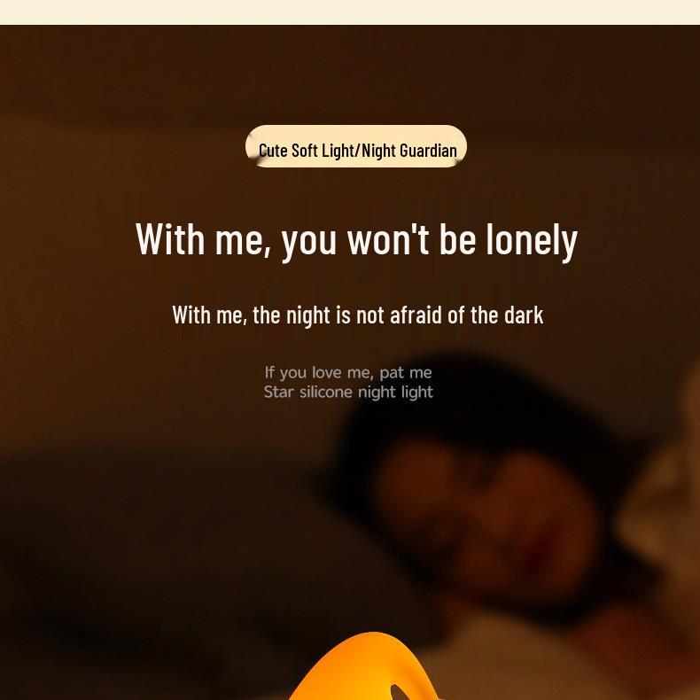 Star Dormitory Silicone LED Night Light, Warm Color, Cute Bedside Atmosphere Lamp, Sleep Companion, Tap To Illuminate.