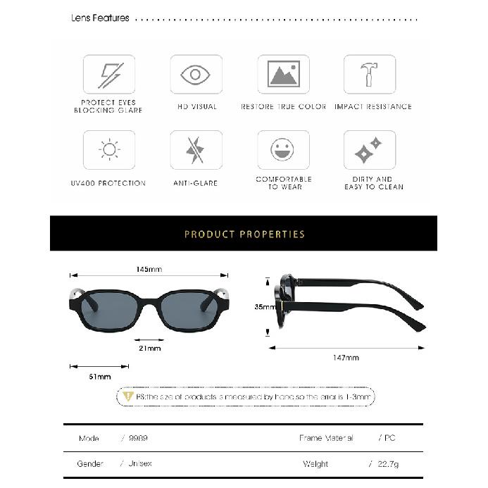 Retro-style, artistic, UV-protective sunglasses, trendy square-frame sunglasses for men and women