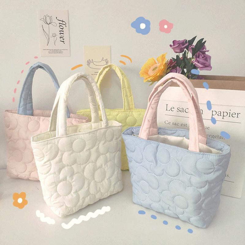 Korean Style Quilted Portable Snack Storage Bag Ins Style Bento Bag Lunch Box Handbag Trolley Hanging Bag  Women Handbag