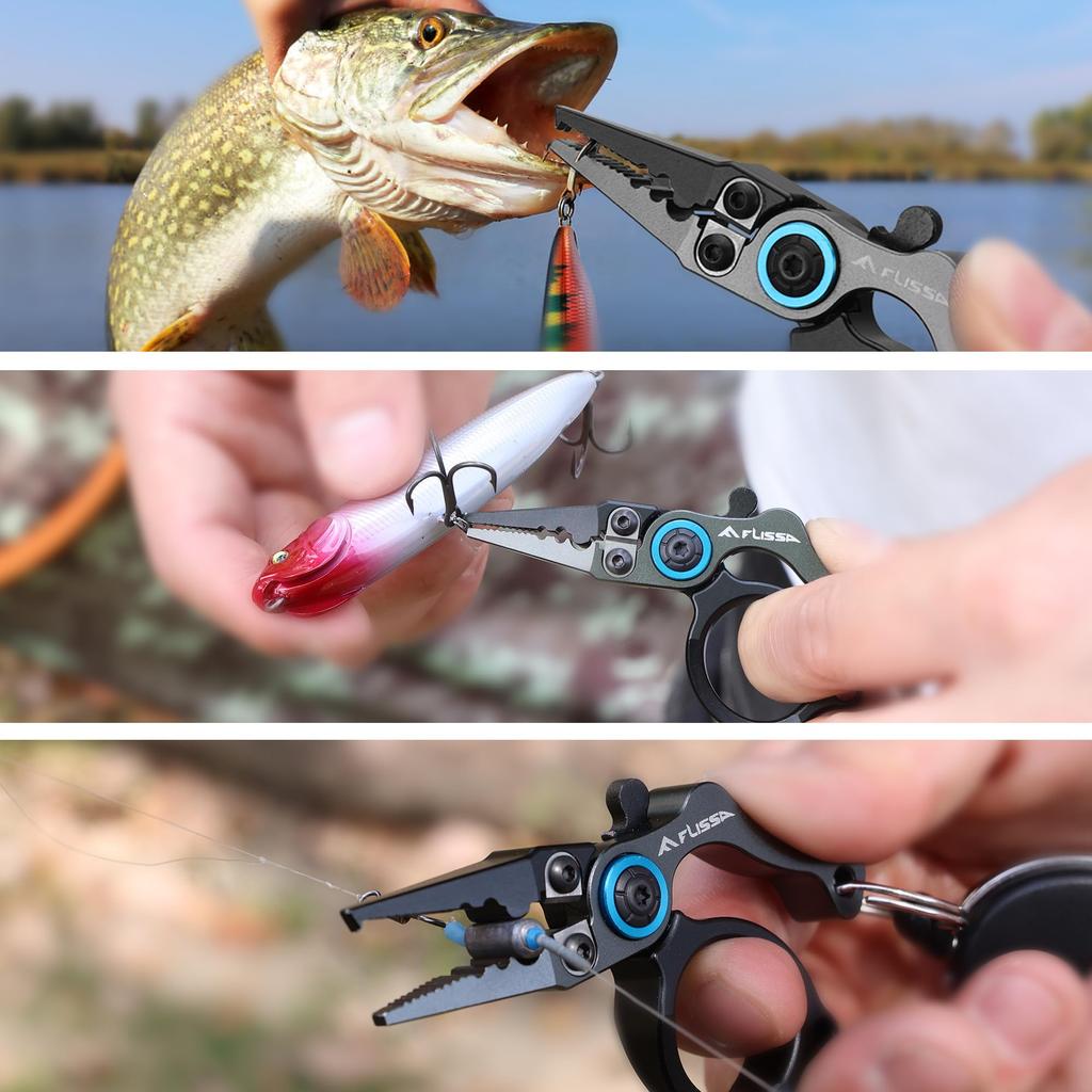 FLISSA Mini Fishing Pliers, Tungsten Steel with Aluminum Handle, Locking Mechanism, Hook Remover, Needle Remover, Line Cutter, Compatible with PE
