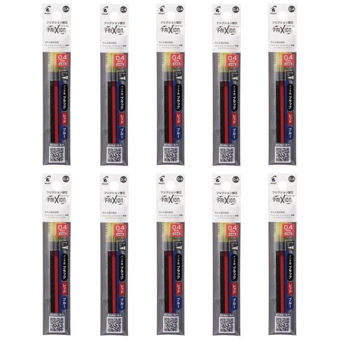 PILOT Frixion Refill Ballpoint Pen Replacement Core 0.4mm 3-Color 10-Pack 10LFRF243C (Black, Red, Blue)