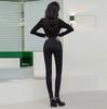 Lady Casual Street Slim Bleistifthose Damen Skinny Hose Solid Black Button Pocket Hose