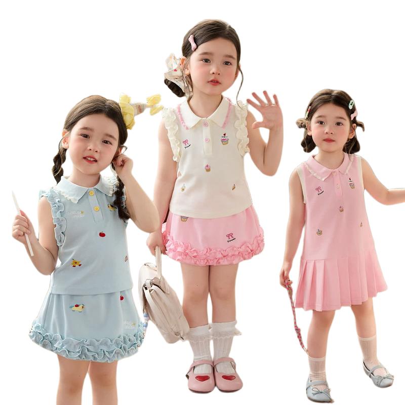 LUSON Baby Girl Polo Collar Sleeveless Dress & Outfit