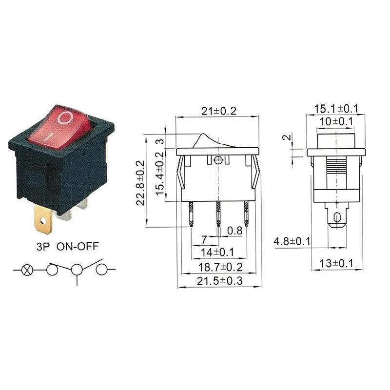 KCD1 Rocker Switch 15x21MM Latching Power Switch with Indicator Light 2/3/4 Pin 6A 250V 10A 125V