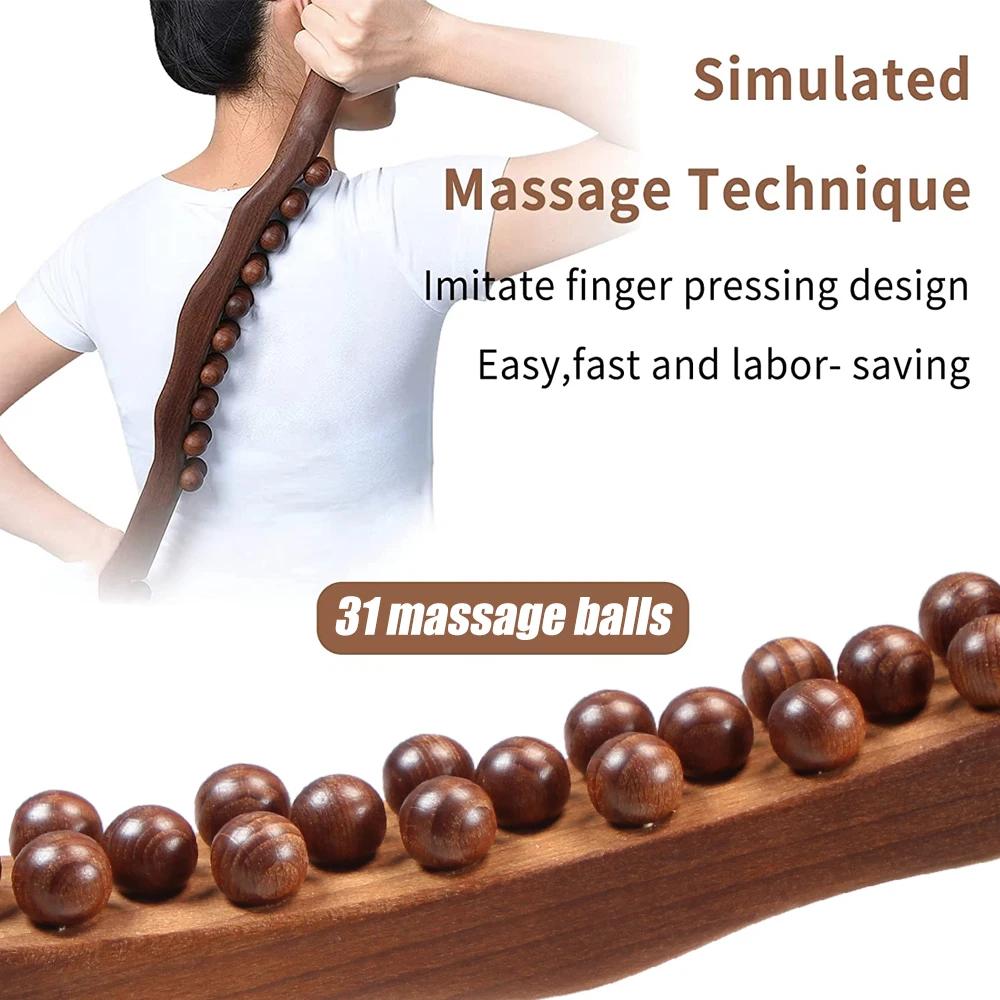 1Pcs 31-Bead Wooden Lymphatic Massage Roller – Myofascial Release Tool For Cellulite,Neck,Back & Leg Pain Relief,Body Sculpting