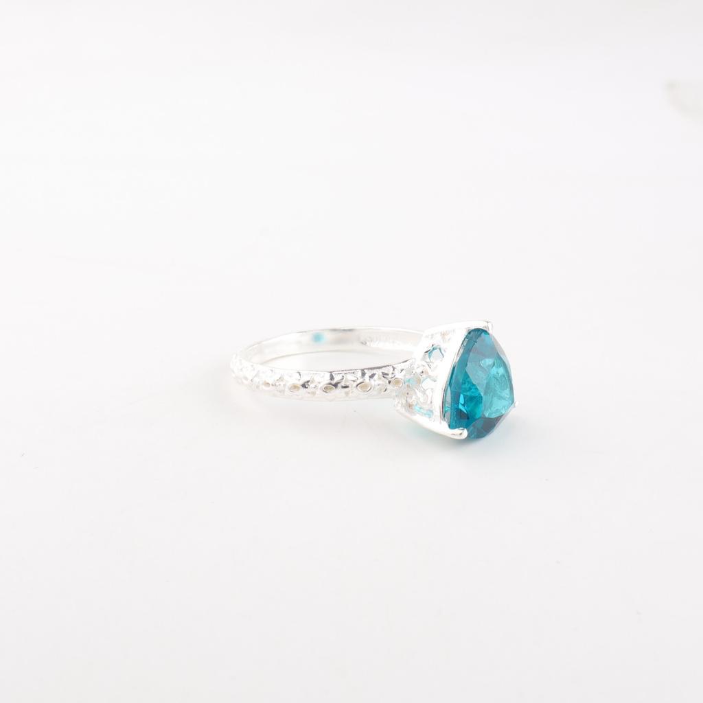 Apatite Gemstone 925 Stamped Silver Jewelry Handmade Triangle Shape Ring For Her CZR-10-1