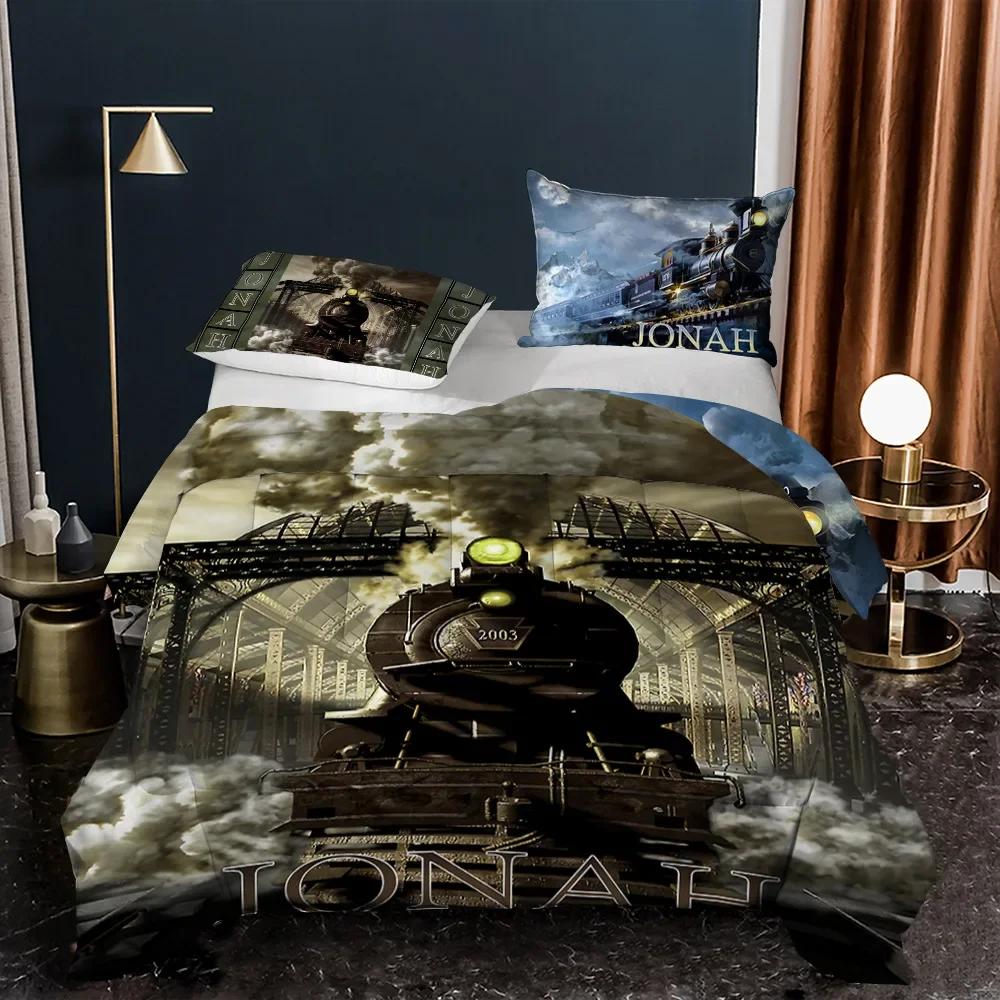 Steam Engine King Queen Duvet Cover Vintage Train Rail Bedding Set For Teens Adults Retro Transportation Polyester Quilt Cover
