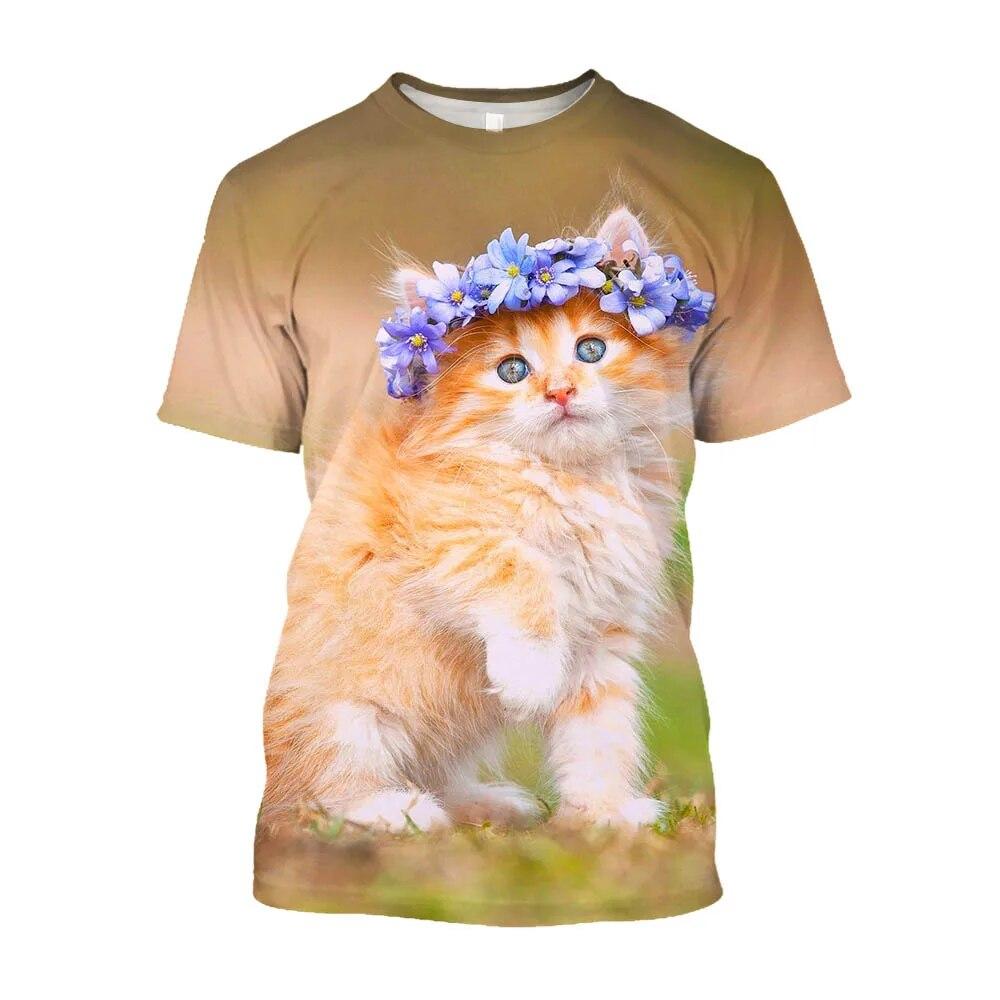 Cute Cat Printed Animal Large Size T-shirts Men Streetwear Korean Fashion Kawaii T-shirty Youth Clothing Tops