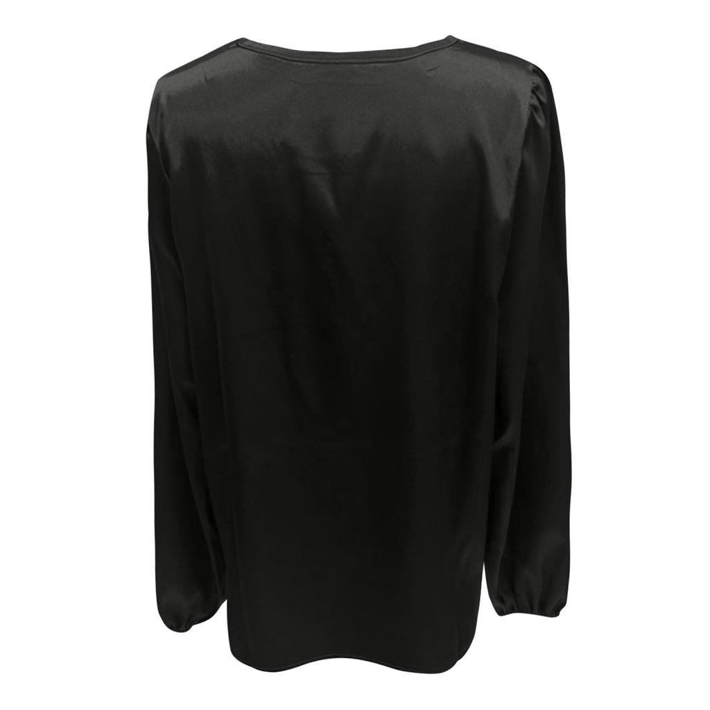 Women's Fashion Casual Solid Color Satin Shirt Casual Pleated Long Sleeve Top