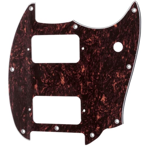 Musiclily Pro 9-Hole HH Mustang Pickguard for 2-Humbucker Squier Bullet Mustang Style Electric Guitars, Red Tortoise Shell (4 Picks)