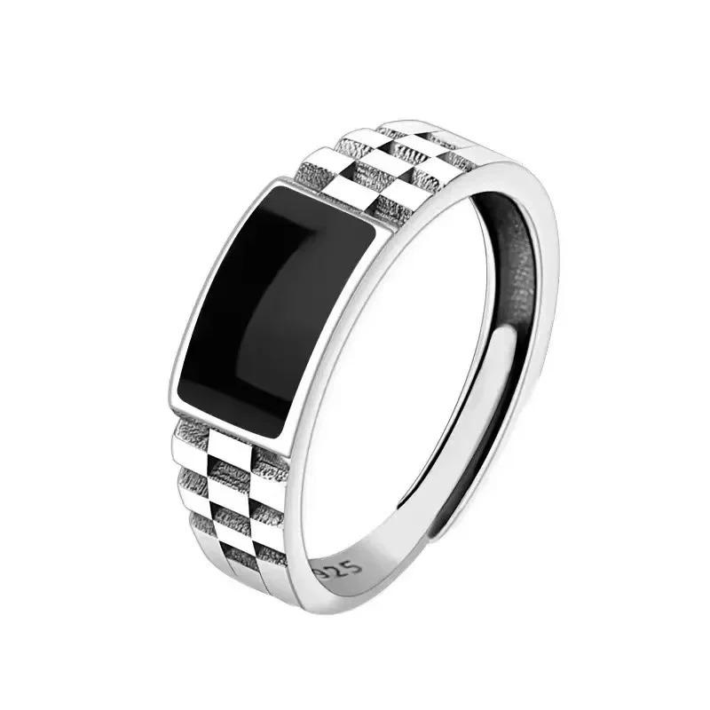 Checkered Ring For Men Retro Hip Hop Dropping Glue Copper Color Open Finger Ring Punk Student Jewelry Accessories Gifts