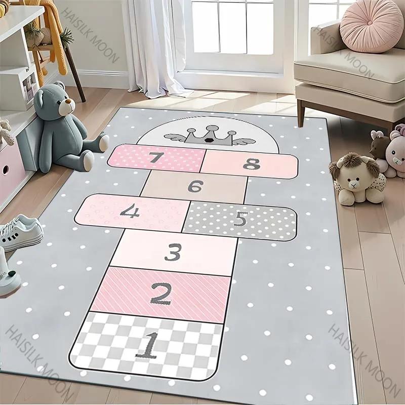 3D HD Hopscotch Carpet, Living Room Bedroom Mat, Comfortable Durable Rug, Modern Simple Style, Non-slip Rug for Children To Play