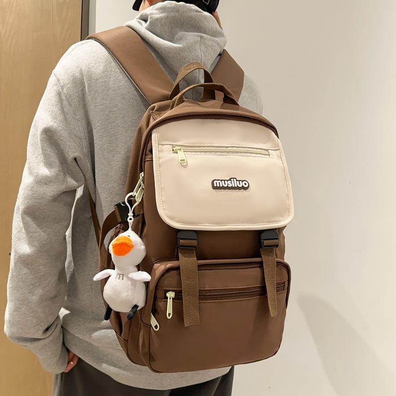 Contrast color backpack Female student backpack College style niche backpack, simple casual junior high school student schoolbag