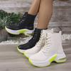 Aphixta Lace Up Woman Ankle Boots Platform 6cm Wedge Heel Leather Short Boots Chunky Heels Shoes for Woman Botas De Mujer Size43