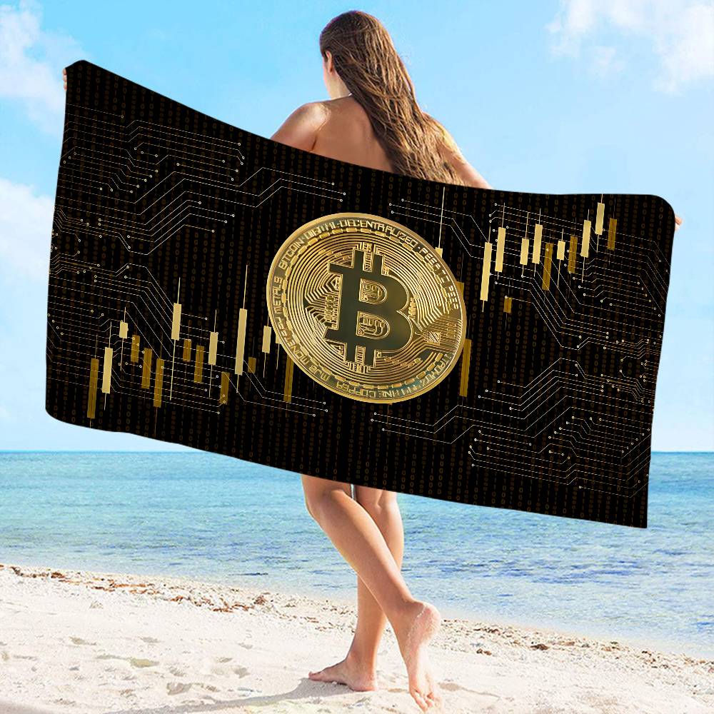Trends Bitcoin Microfiber Printed Beach Towel Mountain Climbing Yoga Beach Swimming Running Absorbent Soft Towel