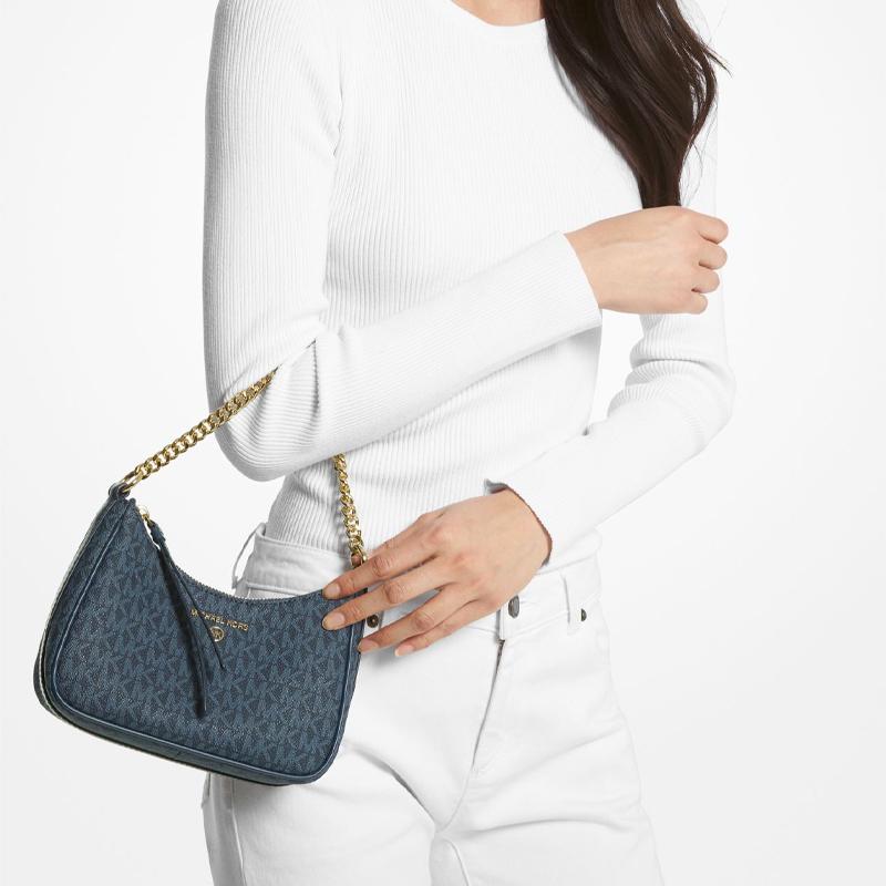 Ny MICHAEL KORS Jet Set Charm Skulderveske med skinndetaljer, Håndveske, Skulderveske Trumpets Dame Marineblå 32H1GT9C1V-ADMRLPLBLUE