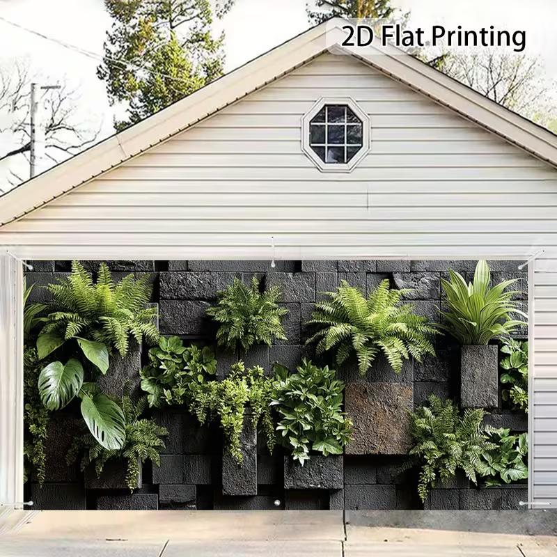 2D Modern Stacked Stone Moss Fern Living Wall Outdoor Decor Backdrop