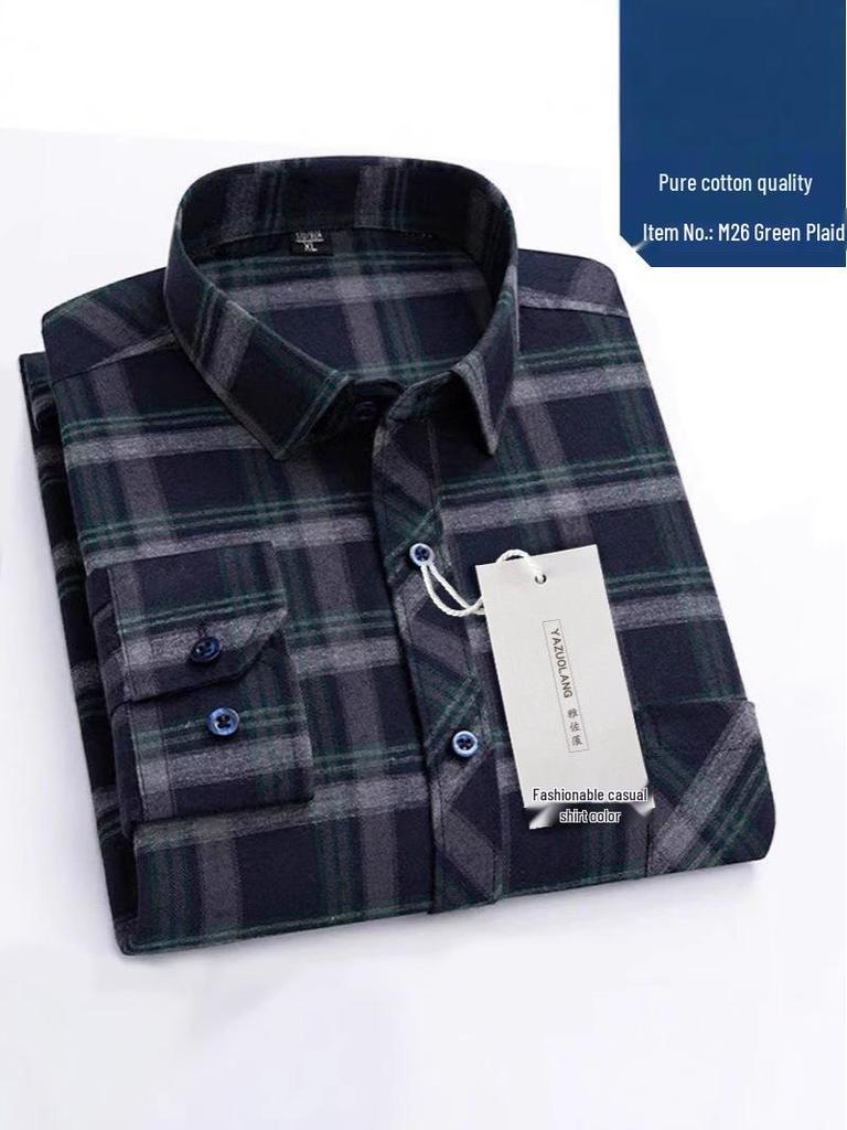 Pánská košile s dlouhým rukávem z kostkované bavlny - Mladistvá jarní/podzimní ležérní, prodyšná s límečkem na knoflíčky pro střední věk a pro tátu