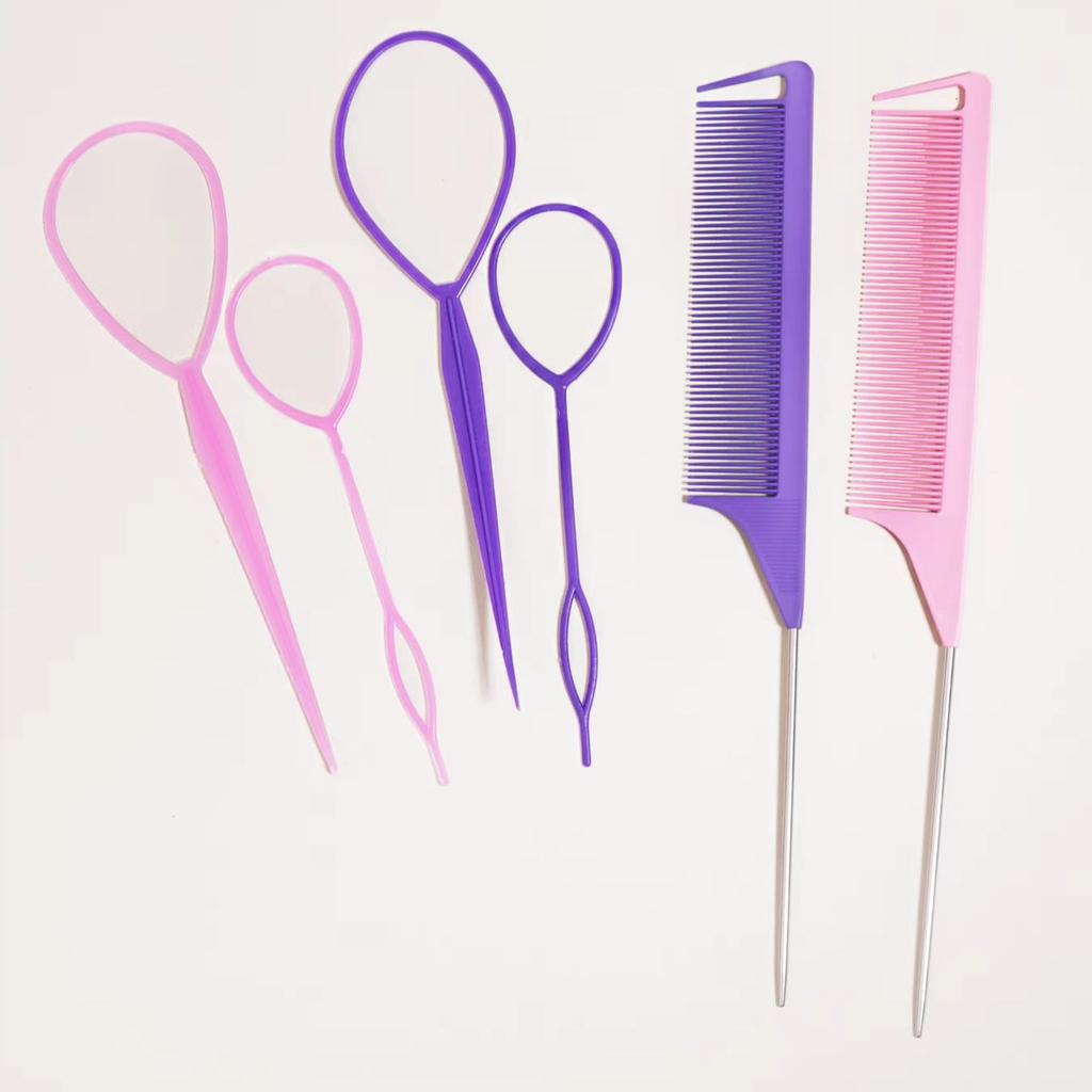 6pcs/set of professional hair styling tools - 2pcs pointed tail combs and 4pcs braiding tools, special for real hair wigs