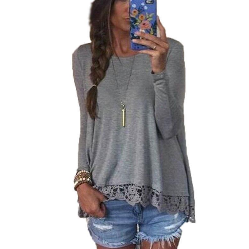 Chic Femme Blouse Manches Longues Dentelle Sweat Lche T-shirt Perfect For Casual Occasions