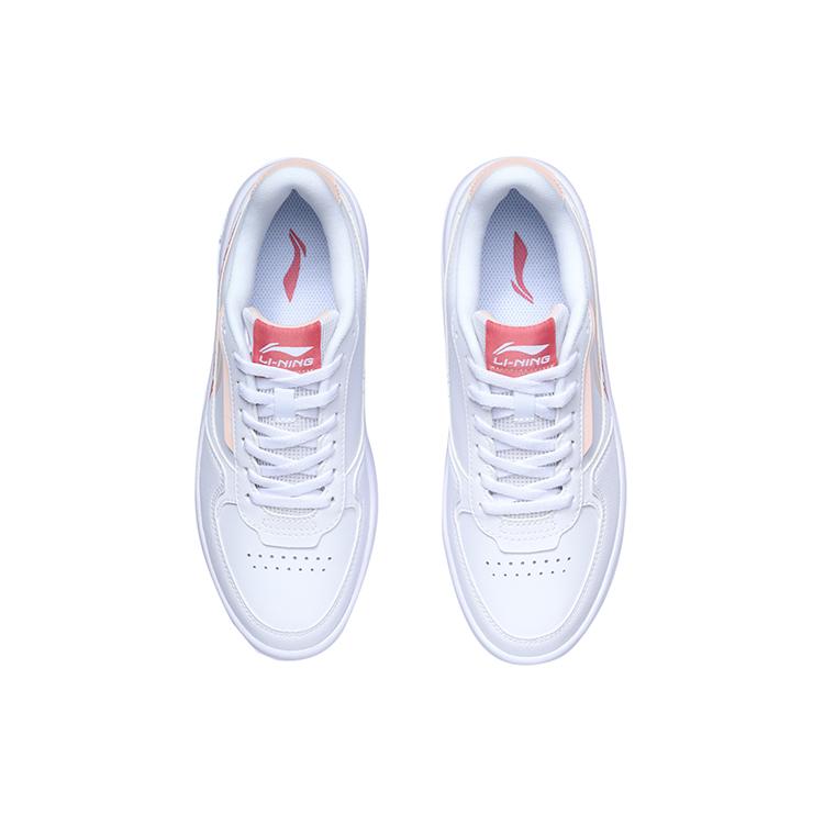 New LiNing Slip Resistant Breathable Lightweight Balance Wear Resistant Low Top Skateboard Shoes Women's White Apricot Red AGCR198-2