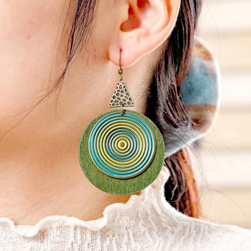 Vintage Spiral Round Earring Bohemian Style Ethnic Earrings Fashion Pendant Earrings  Party Jewelry