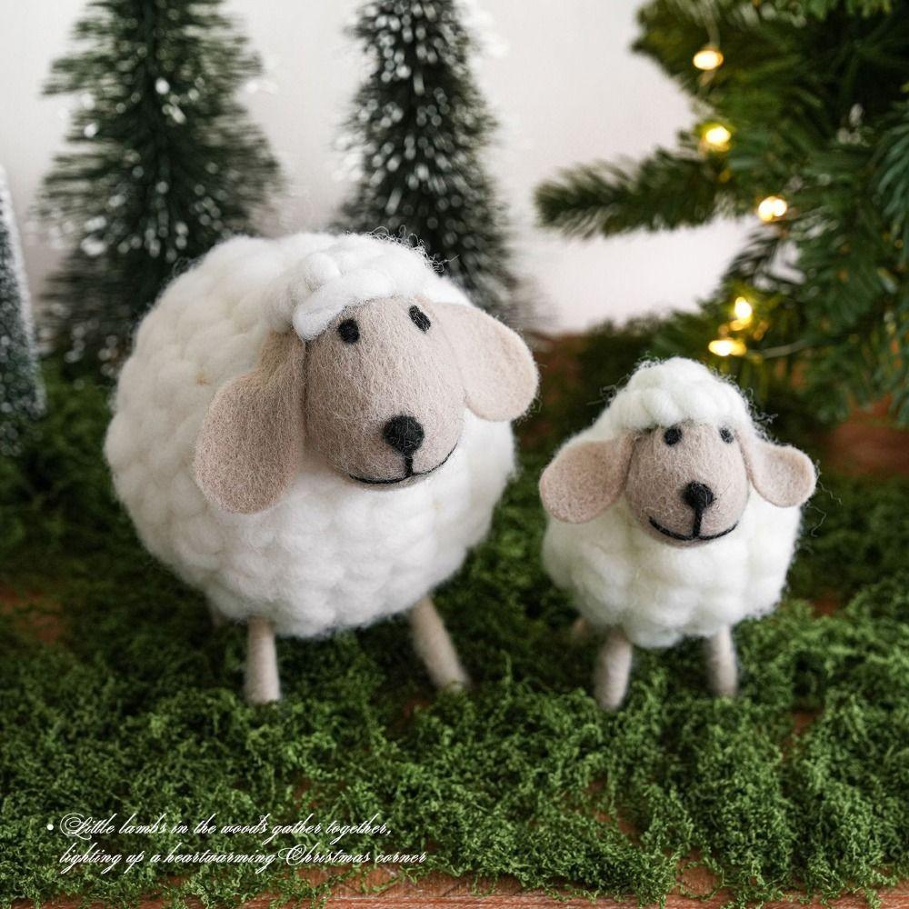 Christmas Decoration Sheep Beige Khaki Scene Model Sheep Cartoon Lamb Photo Props Miniature Sheep Decor Desktop Ornament