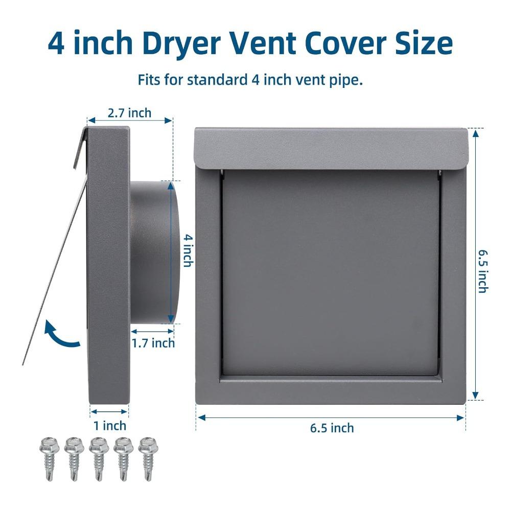 4 Inch Dryer Vent Cover - Outside Wall Exhaust Hood for Clothes Dryer, Aluminum Louvered Vent with Flap, Weatherproof
