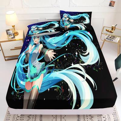 Hatsune Miku Bedrucktes Spannbettlaken Comforte Bettbezug Komplettset 3D Kinderbettwäsche Anime Raumdeko Zuhause
