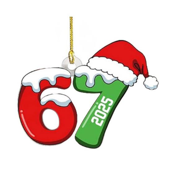 Christmas Pendant Striped Print Number 6 7 Charm 2D Acrylic Hanging Pendant Party Home Festive Cheer