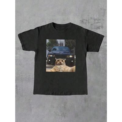 T-shirt Trendy Creativa Stampata Meme Gatto Carino Maglietta Girocollo Divertente Moda Abbigliamento Donna Unisex Top Traspiranti