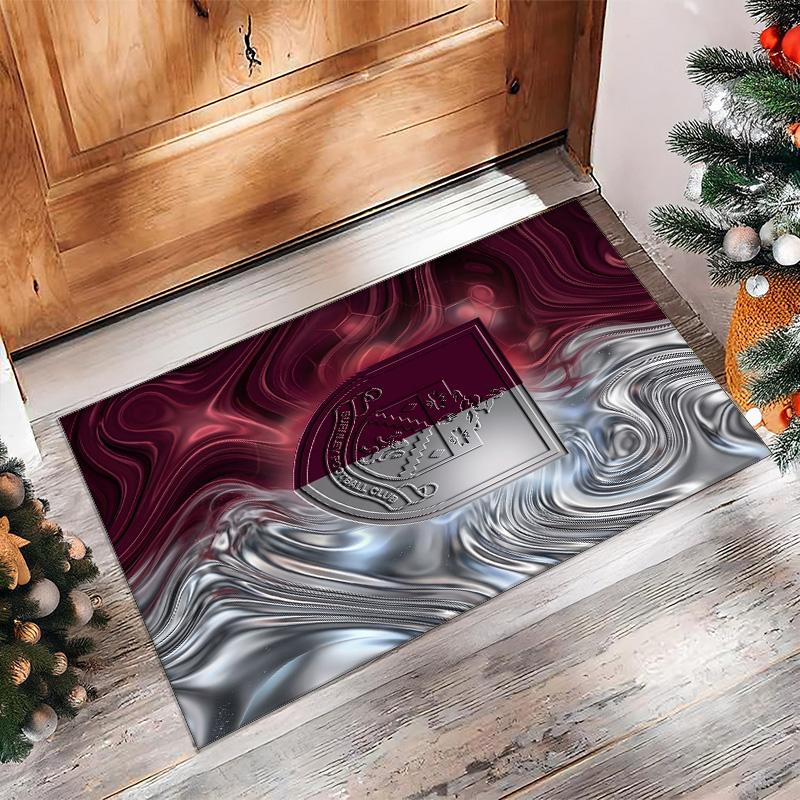Burnley Football Print Crystal Velvet Rug, Comfortable Water Absorbent Non Slip Indoor Floor Carpet
