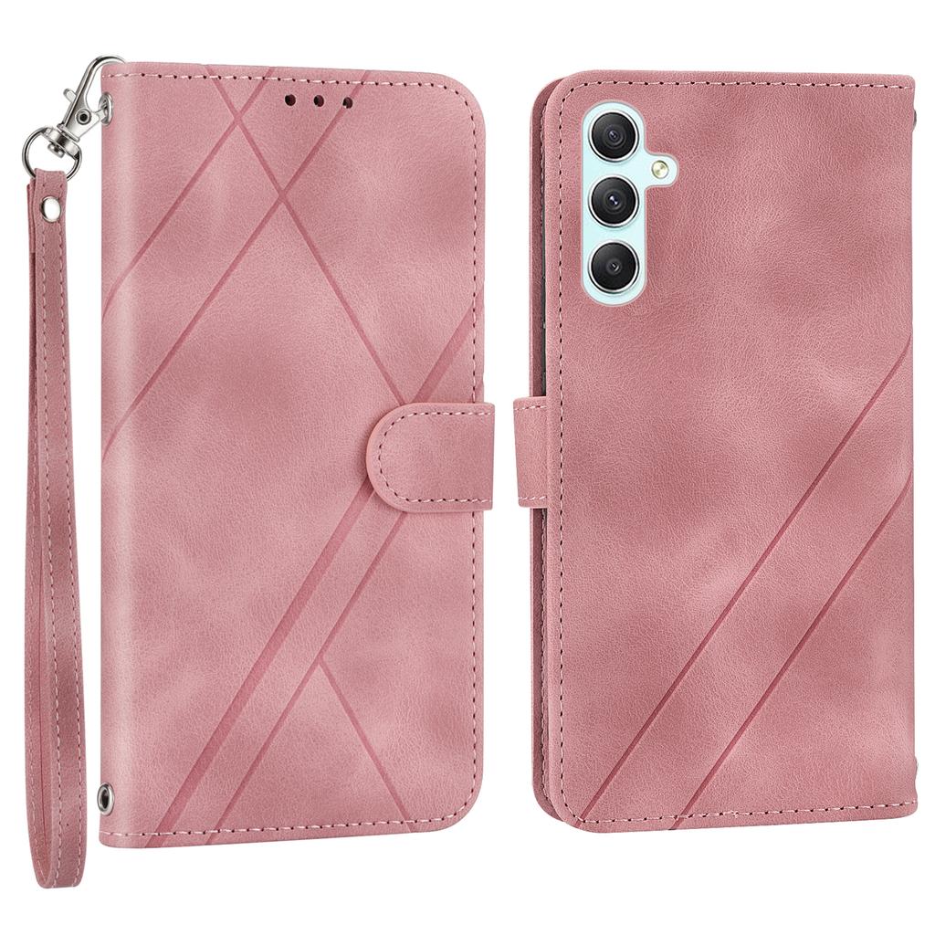 For Samsung Galaxy A15 4G/A15 5G Case Imprinted Line Leather Phone Cover with Handy Strap